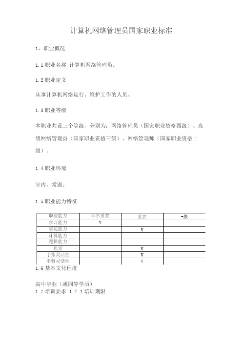 网络管理员国家职业标准