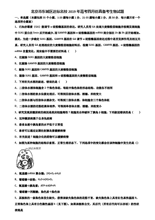 北京市东城区达标名校2019年高考四月仿真备考生物试题含解析