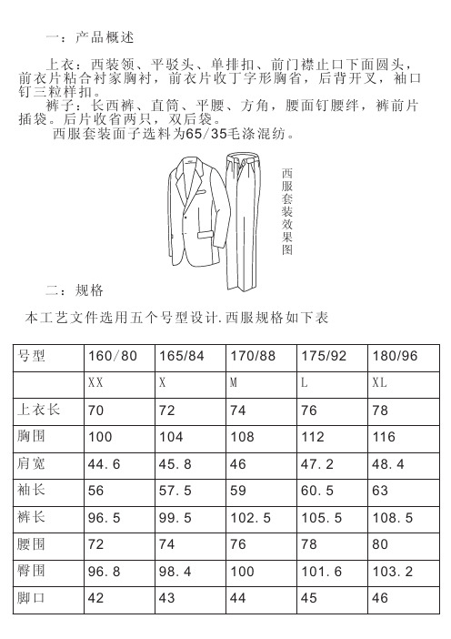 男西装工艺文件