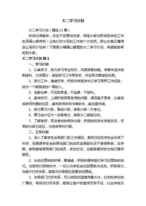 大二学习计划（精选21篇）