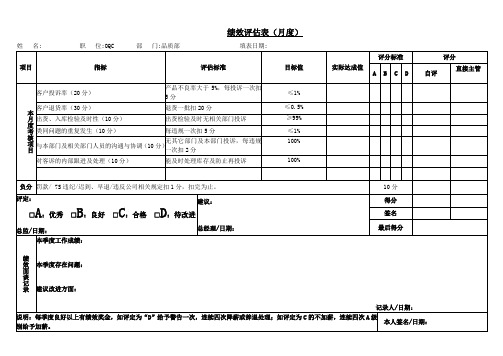 OQC 绩效评估表