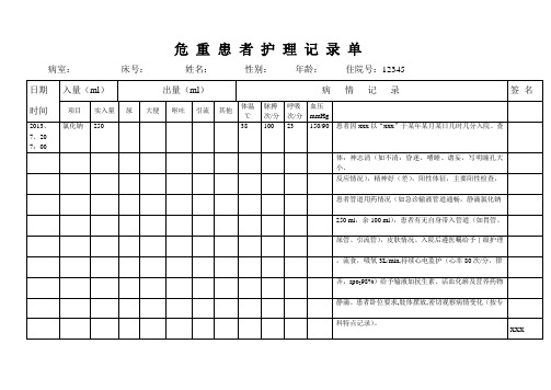 危重患者护理记录单上传