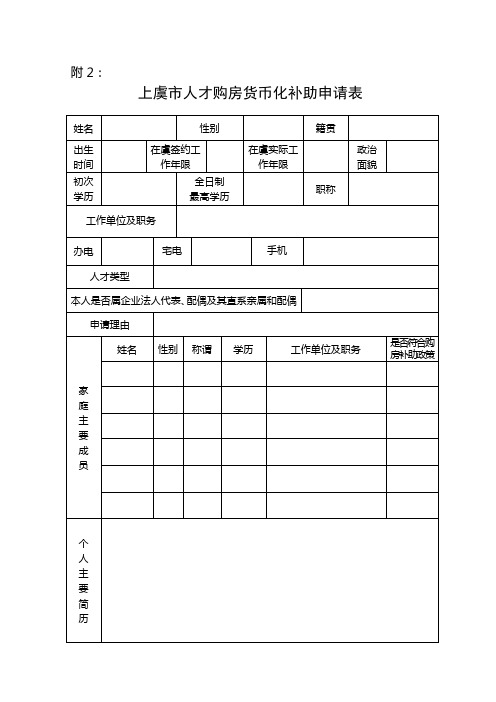 人才住房补助相关表格