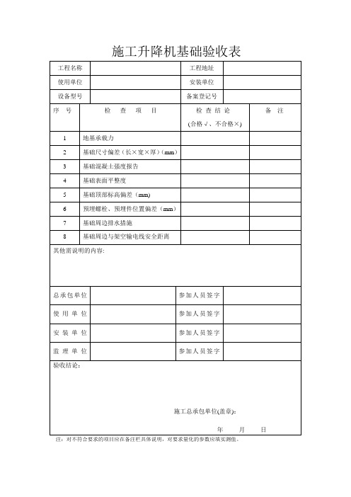 施工升降机基础验收表及自检表【范本模板】