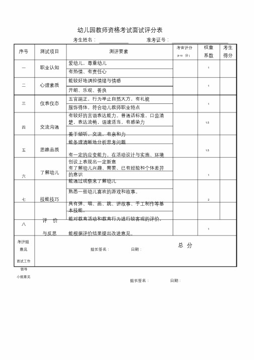 幼儿园面试评分表.doc