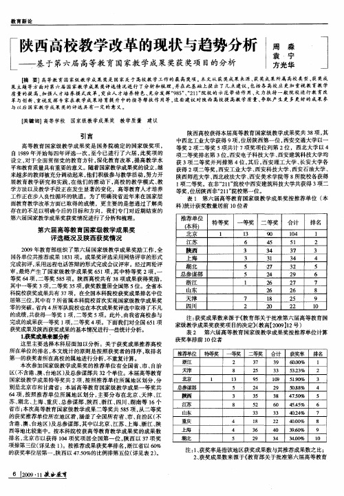 陕西高校教学改革的现状与趋势分析——基于第六届高等教育国家教学成果奖获奖项目的分析