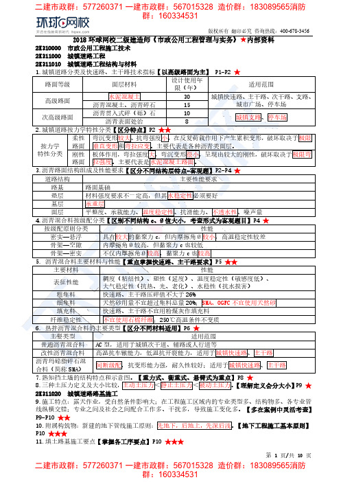 2018二建市政终极版内部押题资料5页纸