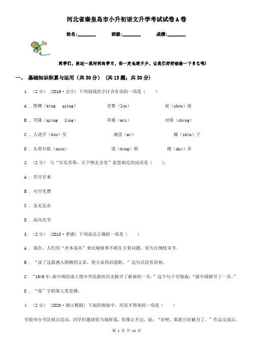 河北省秦皇岛市小升初语文升学考试试卷A卷