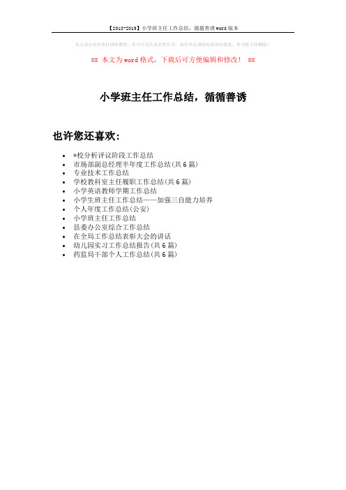 【2018-2019】小学班主任工作总结,循循善诱word版本 (1页)