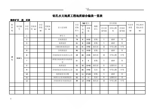 钻孔水文地质工程地质综合编录一览表模板