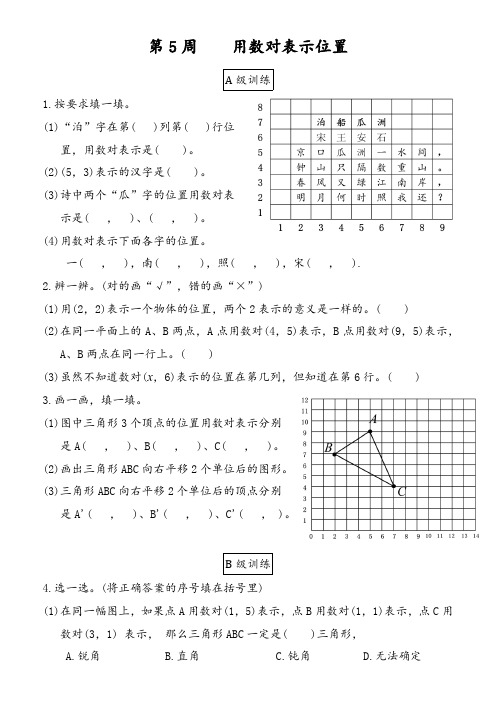 5人教版五年级上册-用数对表示位置--人教5上易错周周练