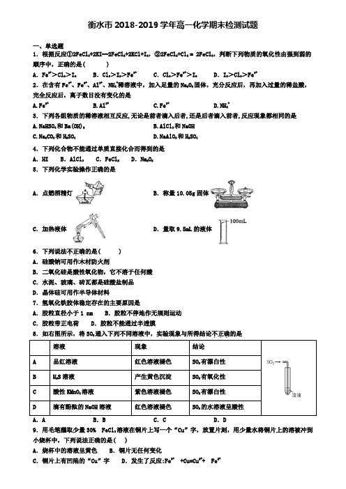 衡水市2018-2019学年高一化学期末检测试题
