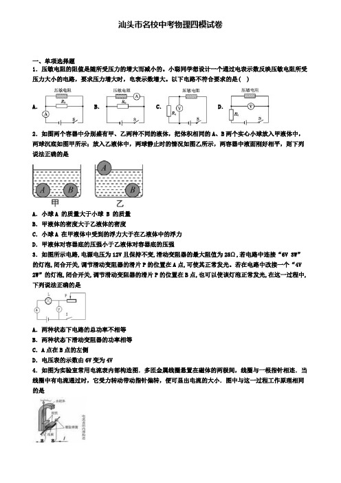 汕头市名校中考物理四模试卷