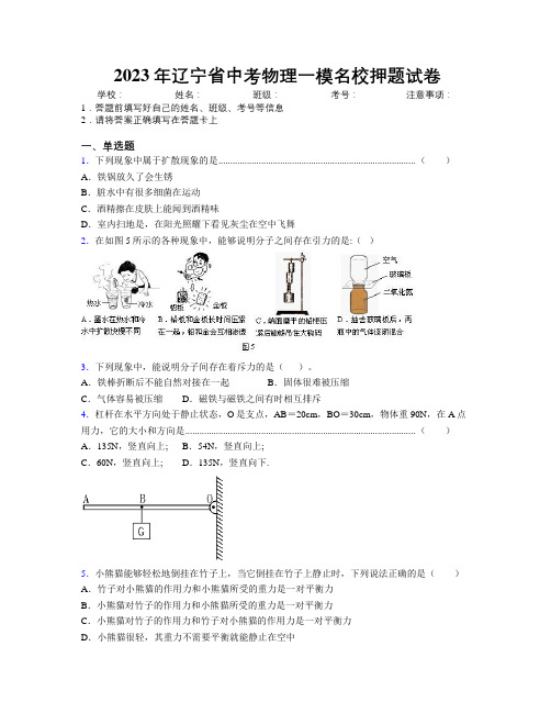 2023年辽宁省中考物理一模名校押题试卷附解析