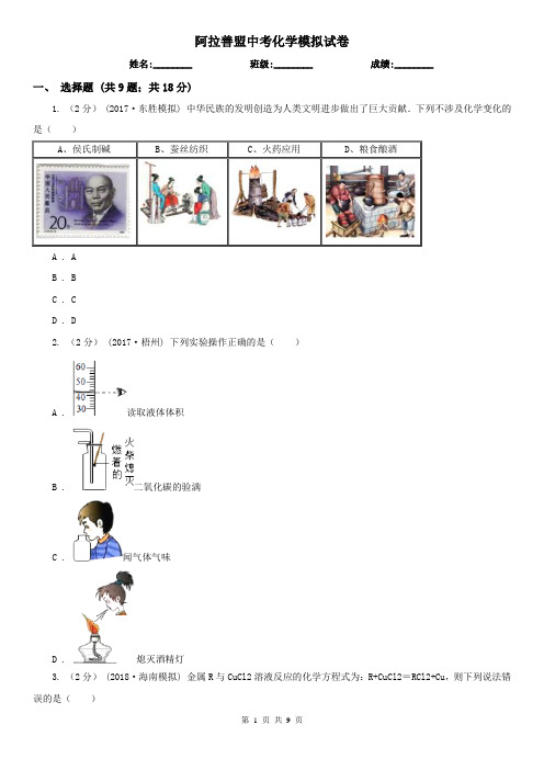 阿拉善盟中考化学模拟试卷