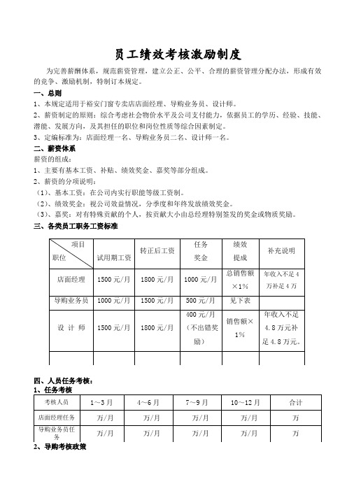 门窗专卖店员工薪资绩效考核激励制度