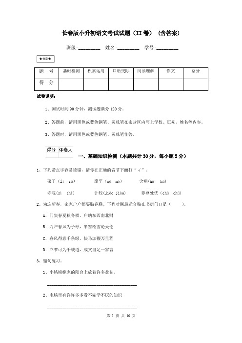 长春版小升初语文考试试题(II卷) (含答案)