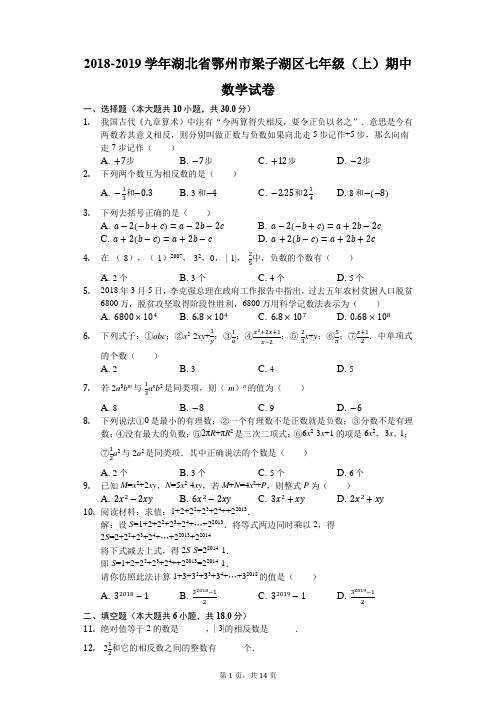 2018-2019学年湖北省鄂州市梁子湖区七年级(上)期中数学试卷