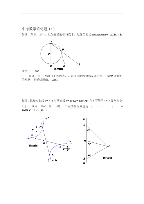 九年级数学中考培优题