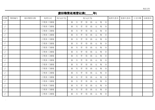 废旧物资处理登记表