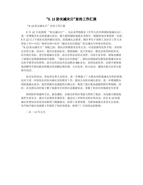 5.12防灾减灾日宣传工作汇报