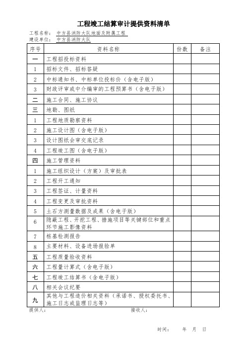 工程竣工结算审计提供资料清单