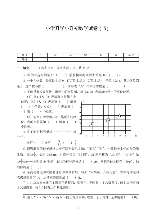 惠州市2019-2020小学升学小升初考试数学试卷附试题详细答案( 5)