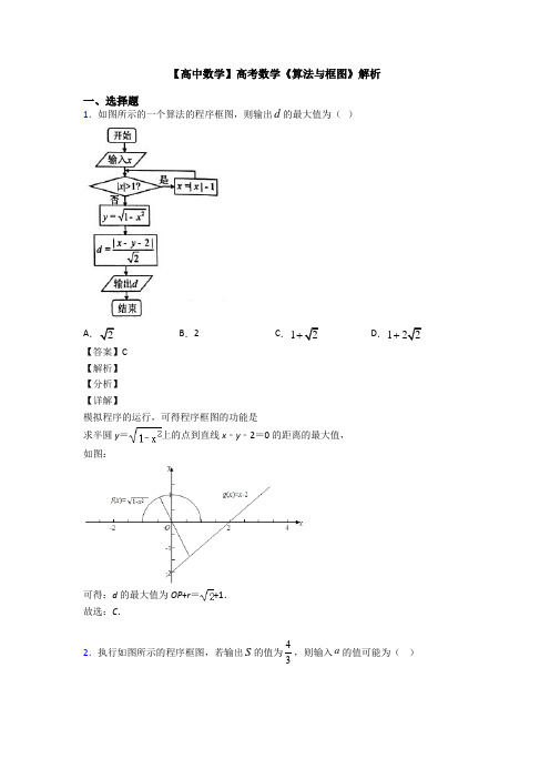 高考数学压轴专题2020-2021备战高考《算法与框图》经典测试题含解析