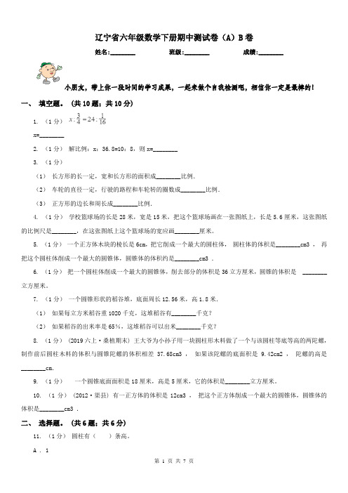 辽宁省六年级数学下册期中测试卷(A)B卷