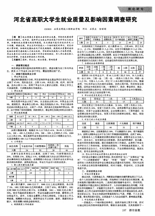 河北省高职大学生就业质量及影响因素调查研究