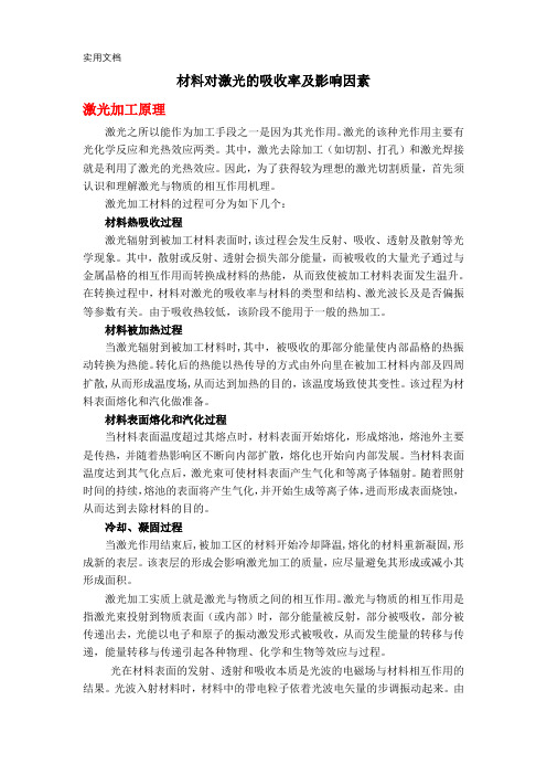 材料对激光的吸收率及影响因素