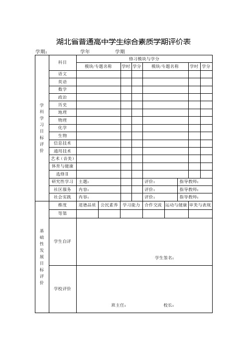 湖北省普通高中学生综合素质学期评价表