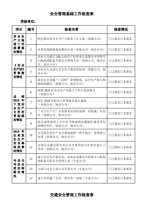 中国移动安全生产大检查检查表