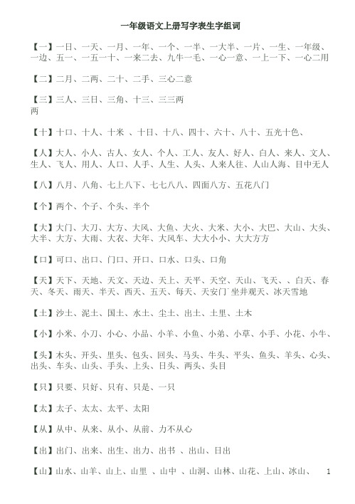 一年级语文上册写字表生字组词