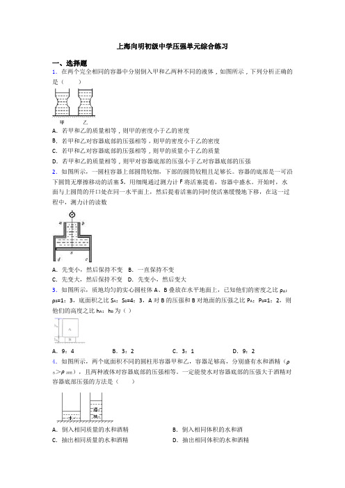 上海向明初级中学压强单元综合练习