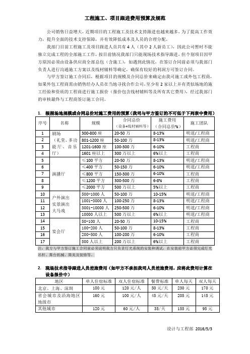 工程施工与项目跟进费用预算及规范