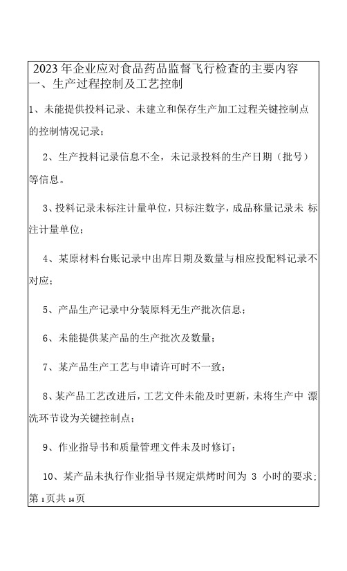 2023年企业应对食品药品监督飞行检查的主要内容