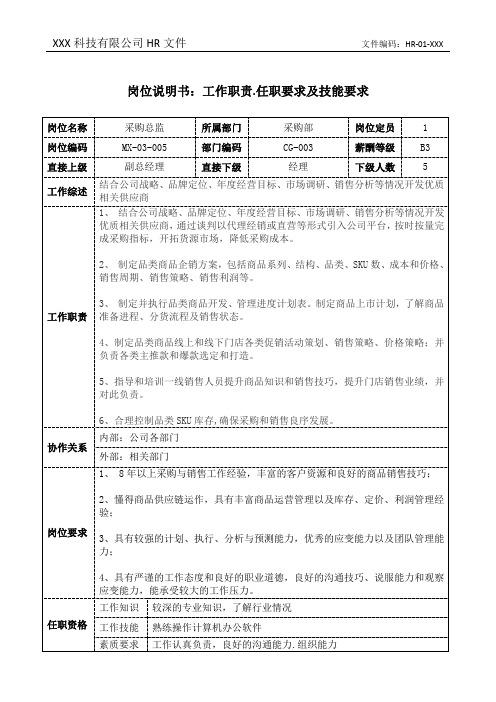 采购总监岗位职责说明书和任职要求