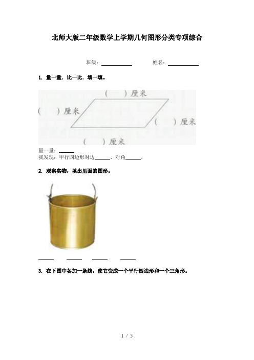 北师大版二年级数学上学期几何图形分类专项综合