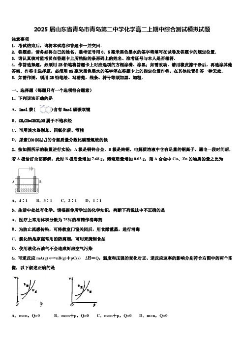 2025届山东省青岛市青岛第二中学化学高二上期中综合测试模拟试题含解析