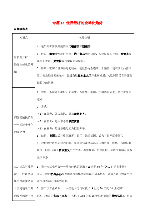 2年中考1年模拟中考历史 专题13 世界经济的全球化趋势试题(含解析)-人教版初中九年级全册历史试题