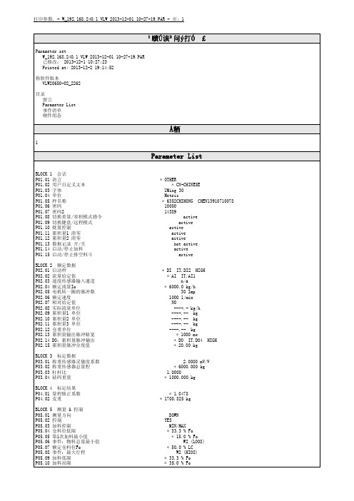 申克失重控制器参数列表