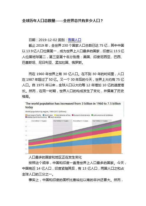 全球历年人口总数量——全世界总共有多少人口？