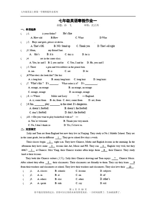 新宁中学七年级上册第一学期英语寒假作业8份