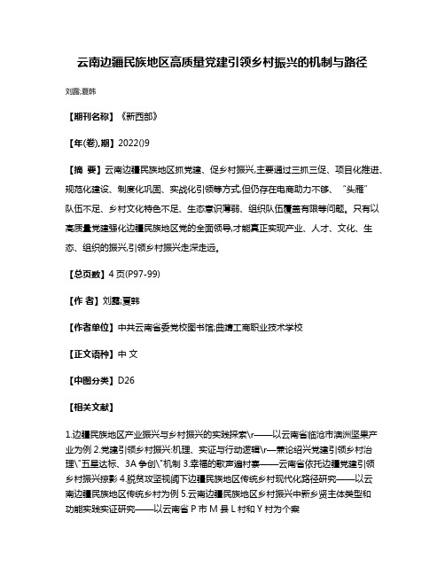 云南边疆民族地区高质量党建引领乡村振兴的机制与路径