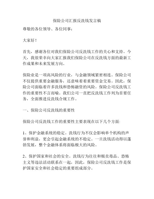 保险公司汇报反洗钱发言稿