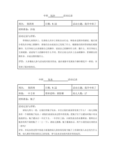 中班玩沙玩水游戏记录