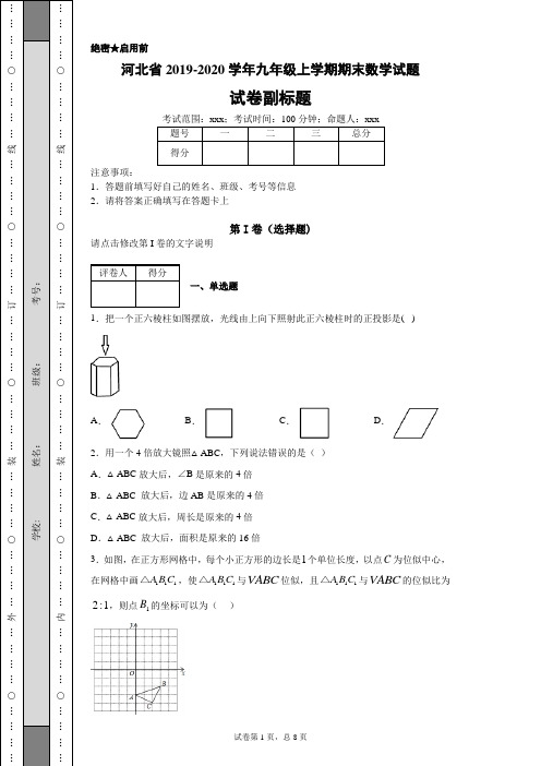 河北省2019-2020学年九年级上学期期末数学试题