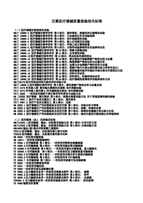 无菌医疗器械质量检验相关标准