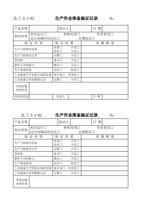 生产作业准备验证记录